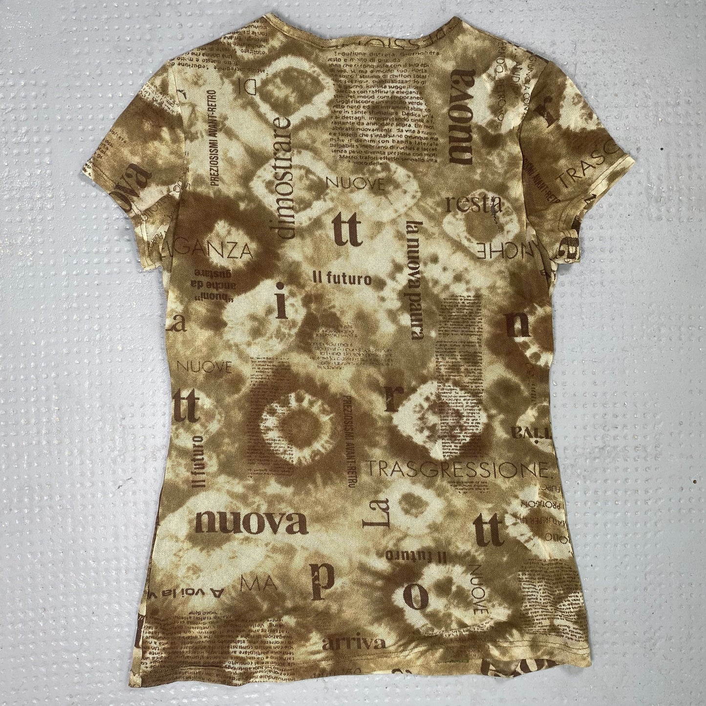 Vintage 2000's Boho Khaki Top with Bleached Typography Print (S)