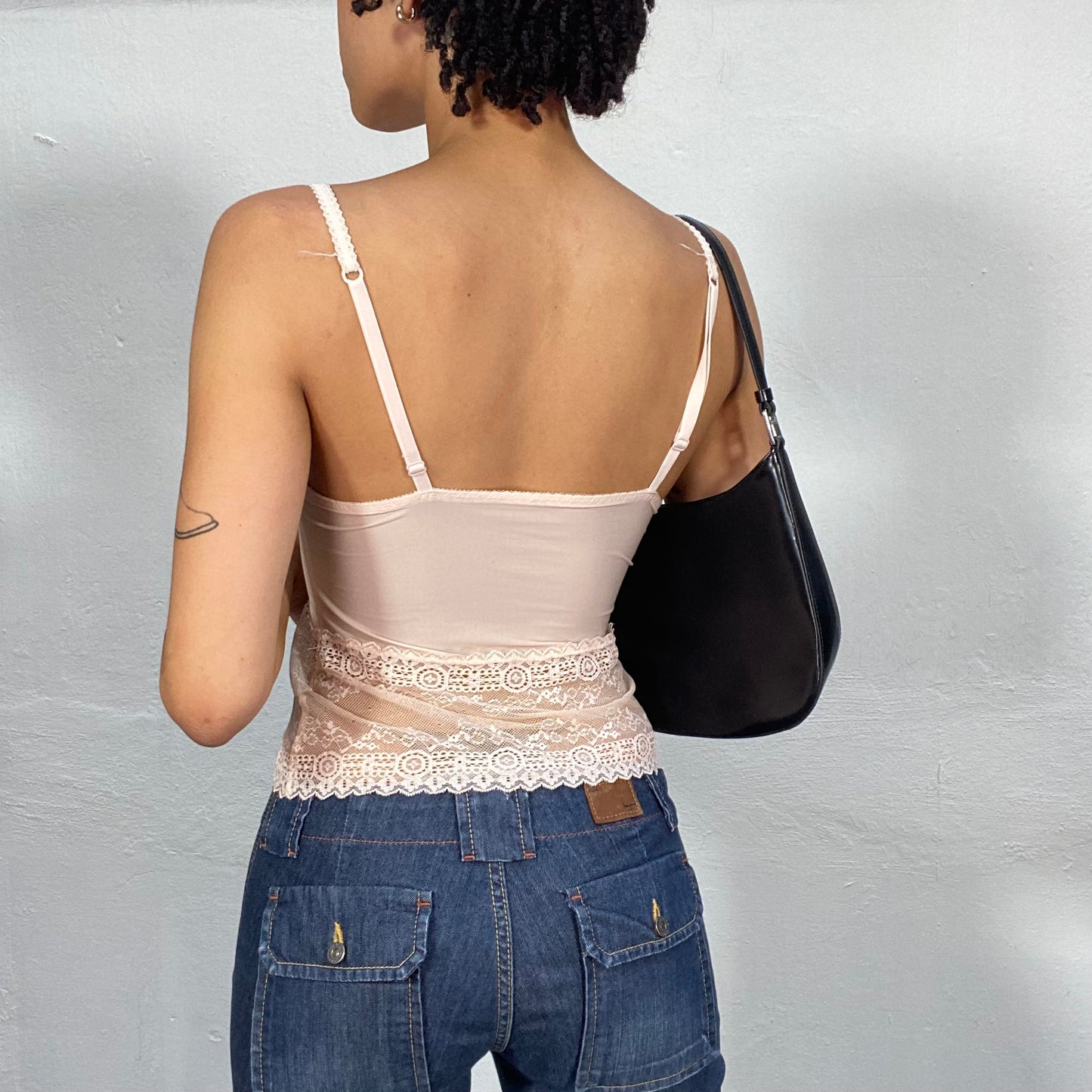 Vintage 2000's Coquette Baby Pink Cami Top with Lace Waist Part (S)