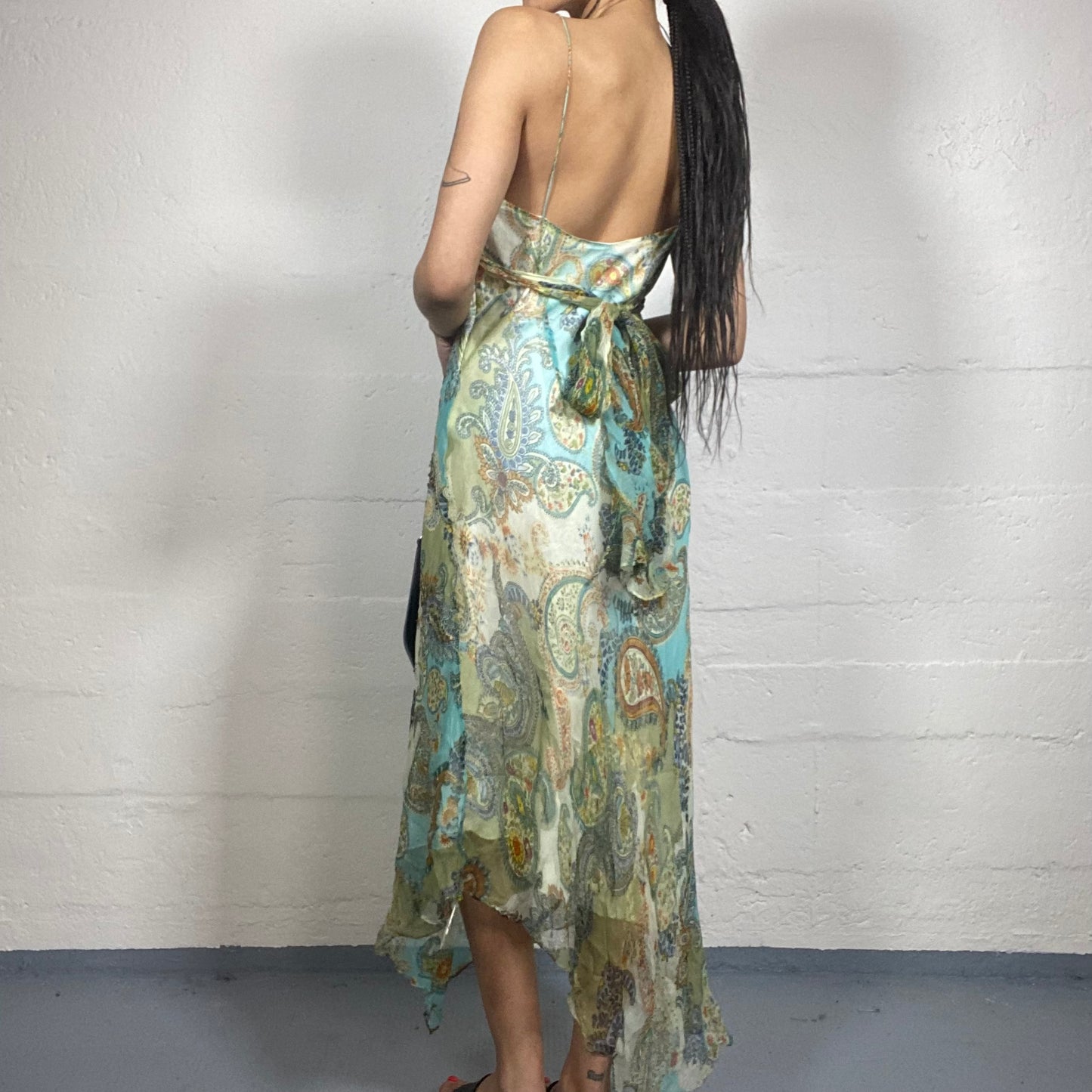 Vintage 90's Indie Turquoise Blue Maxi Paisley Print Dress (M)