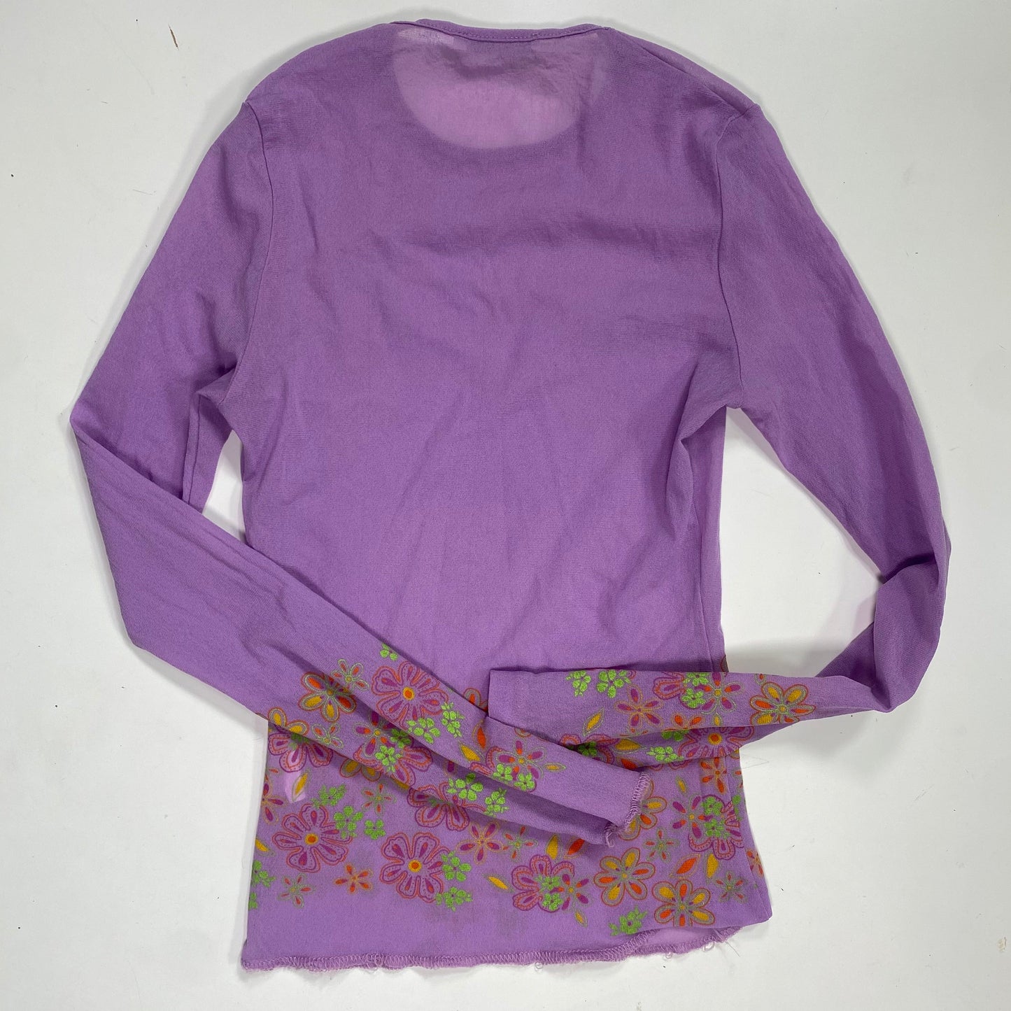 Vintage 2000's Indie Purple Longsleeve Top with Floral Print (XS/S)