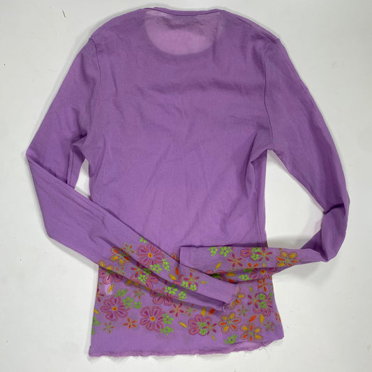 Vintage 2000's Indie Purple Longsleeve Top with Floral Print (XS/S)