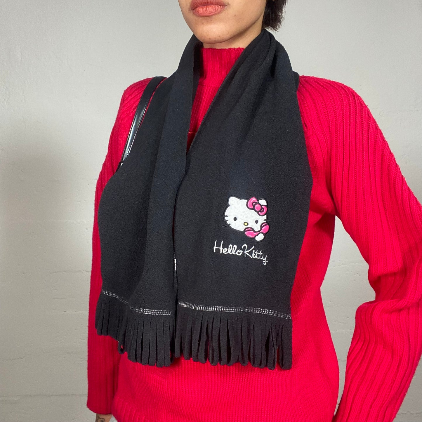 Vintage 2000's Hello Kitty Black Winter Scarf with Character Detail