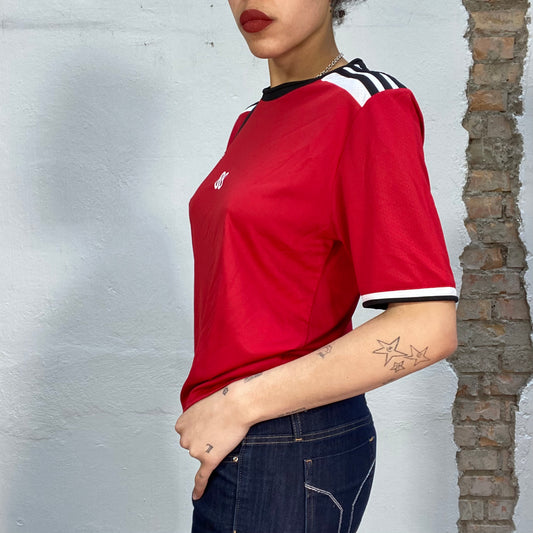 Vintage 2000's Adidas Red Tricot With Black Stripes and '88' Print (M)