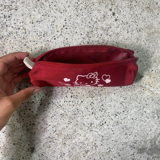 Vintage 2000's Cute Hello Kitty Red Pencil Case with 'Pink' Character Print