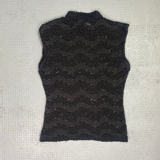 Vintage 2000's Downtown Girl Black Textured Highneck Top (S)