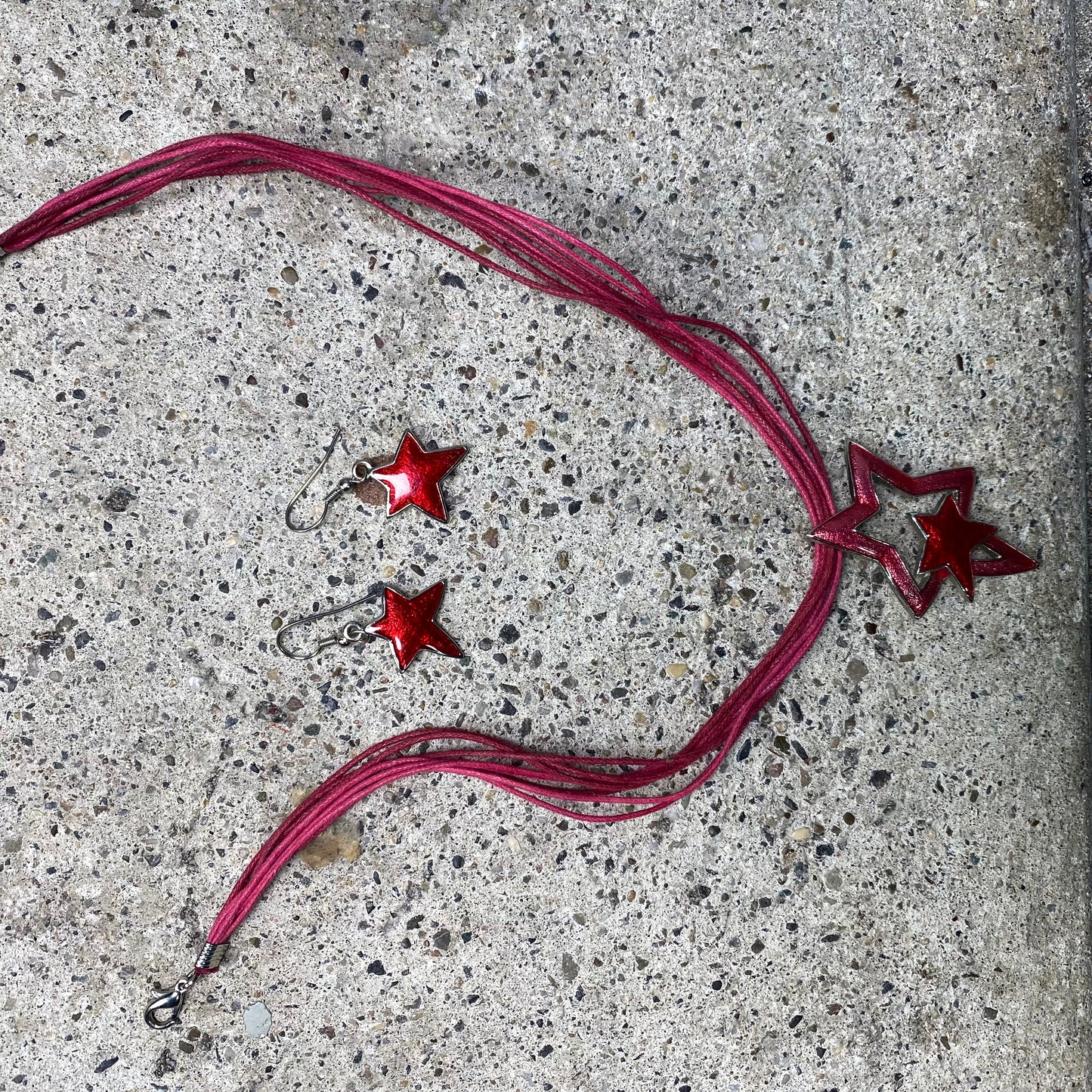 Vintage 2000's Cute Pink Necklace with 'Star' Pendant and Matching Earrings