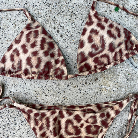 Vintage 2000's Funky Leo Print Triangle Bikini (M)
