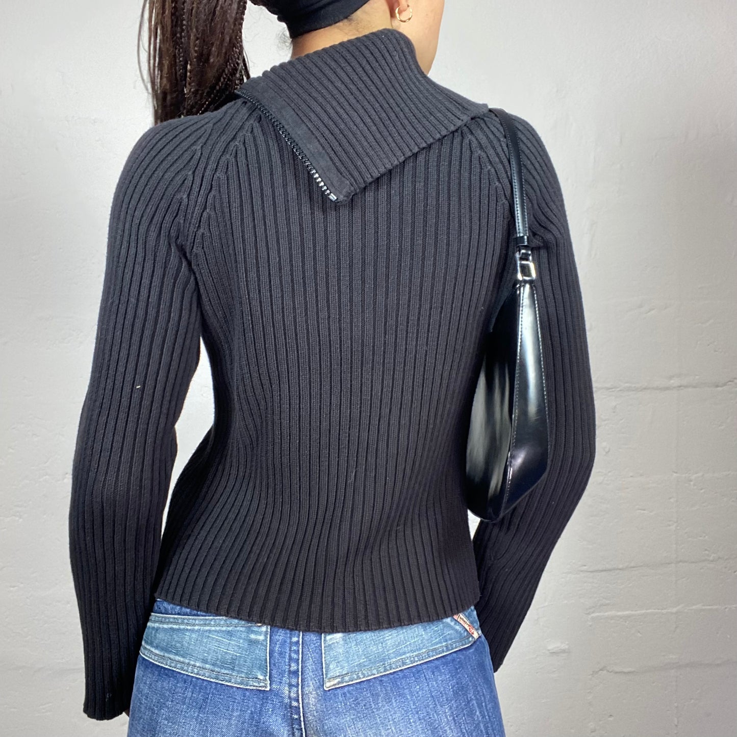 Vintage 2000's Pepe Jeans Sporty Black Side Half Zip Up Pullover with Knitted Maille Material (M)