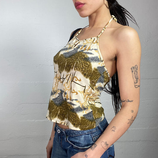 Vintage 2000's Boho Yellow Top with Ethnic Print (S)
