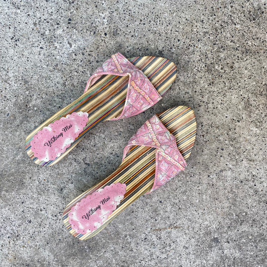Vintage 2000's Summer Multi Color Mules with Pink Sequin Detail (37)