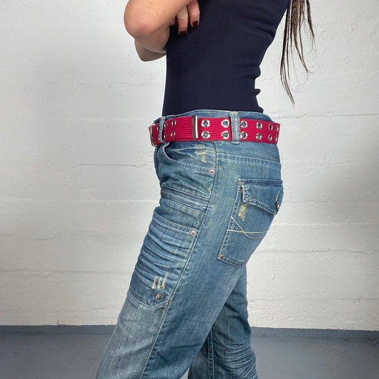 Vintage 2000's Rave Red Nyoln Belt with Studs Details