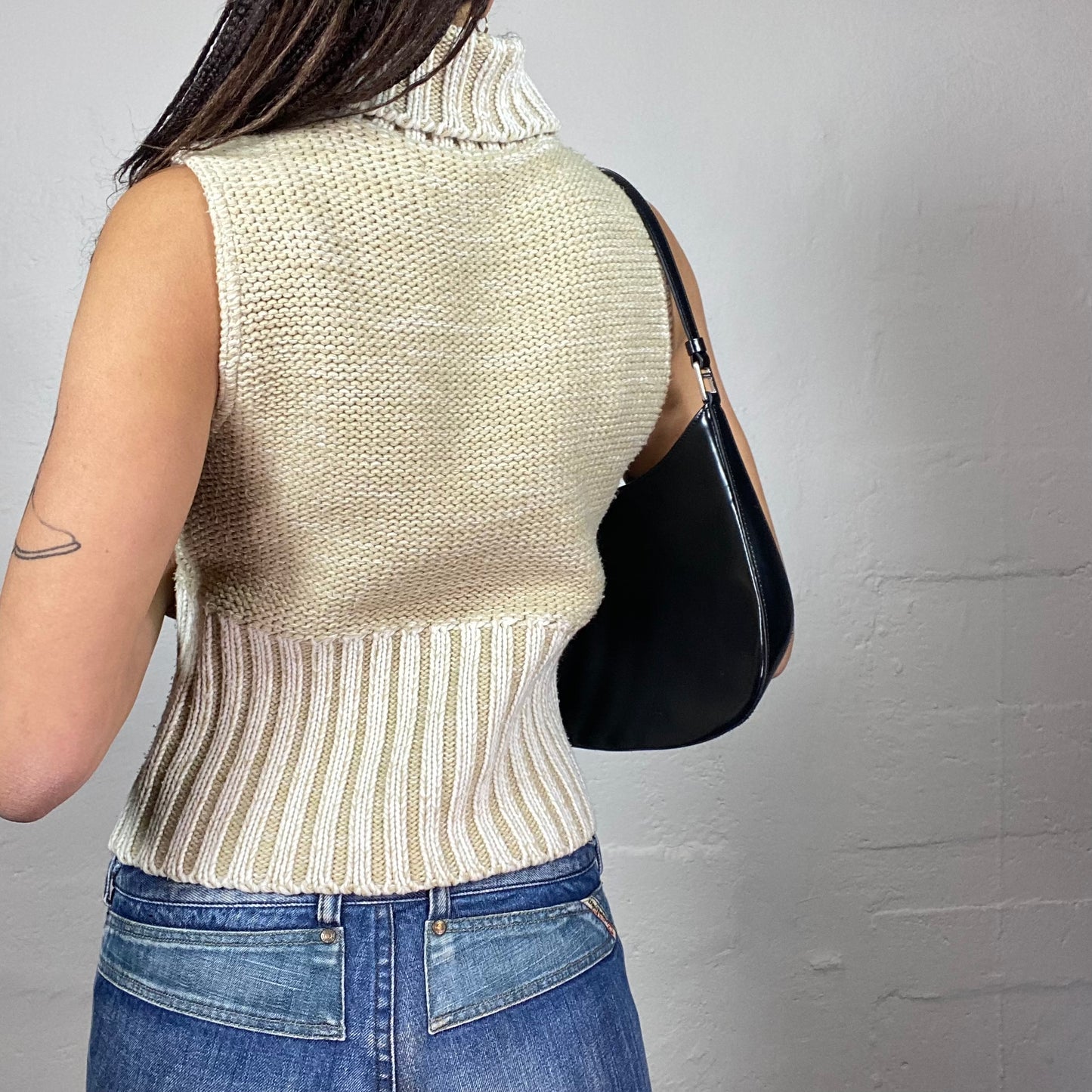 Vintage 2000's English It Girl Beige Highneck Vest Top (S)
