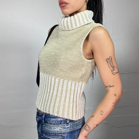 Vintage 2000's English It Girl Beige Highneck Vest Top (S)