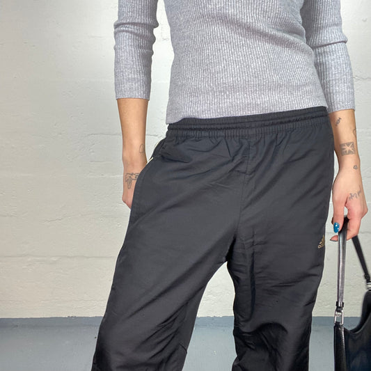 Vintage 2000's Adidas Sporty Black Tracking Pants with Brand Triple Trim Side Detail (M)