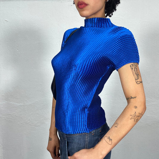 Vintage 2000's Funky Electric Blue Plissee Shirt (S/M)