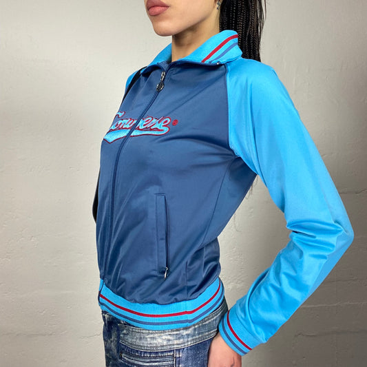 Vintage 2000's Converse Sporty Blue Zip Up Sweater with Blue Contrast Sleeves Detail (M)