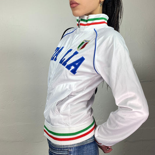 Vintage 2000's Italia Sporty White Zip Up Jacket with Flag Highneck Detail (S/M)