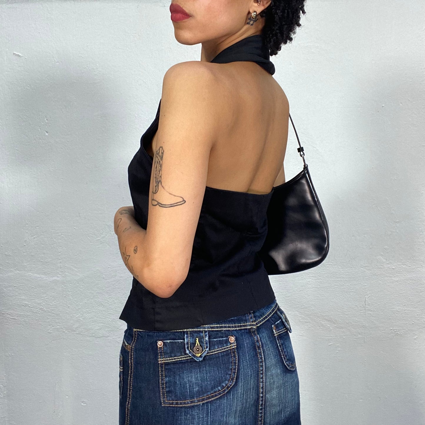 Vintage 2000's Model Off Duty Black Collared Vest Top (M)