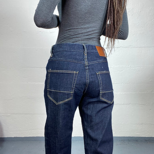 Vintage 2000's Archive Dark Denim Low Waist Pants with Baggy Cut (M)