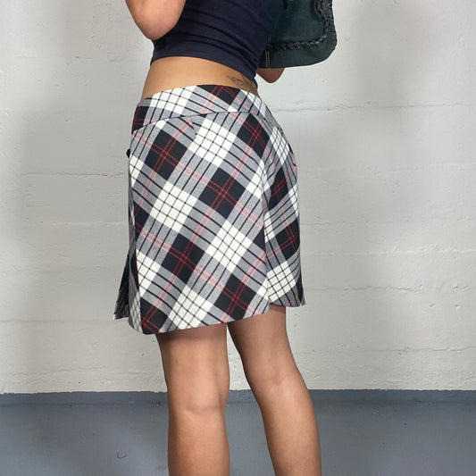 Vintage 2000's Office Red Checkered Mini Skirt with Box Pleats Cut (S)