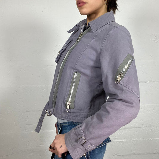 Vintage 2000's Cyber Girl Blue Short Jacket with Big Pocket Detail (M)
