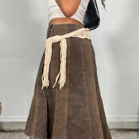 Vintage 2000's Boho Beige Crochet Tie Belt