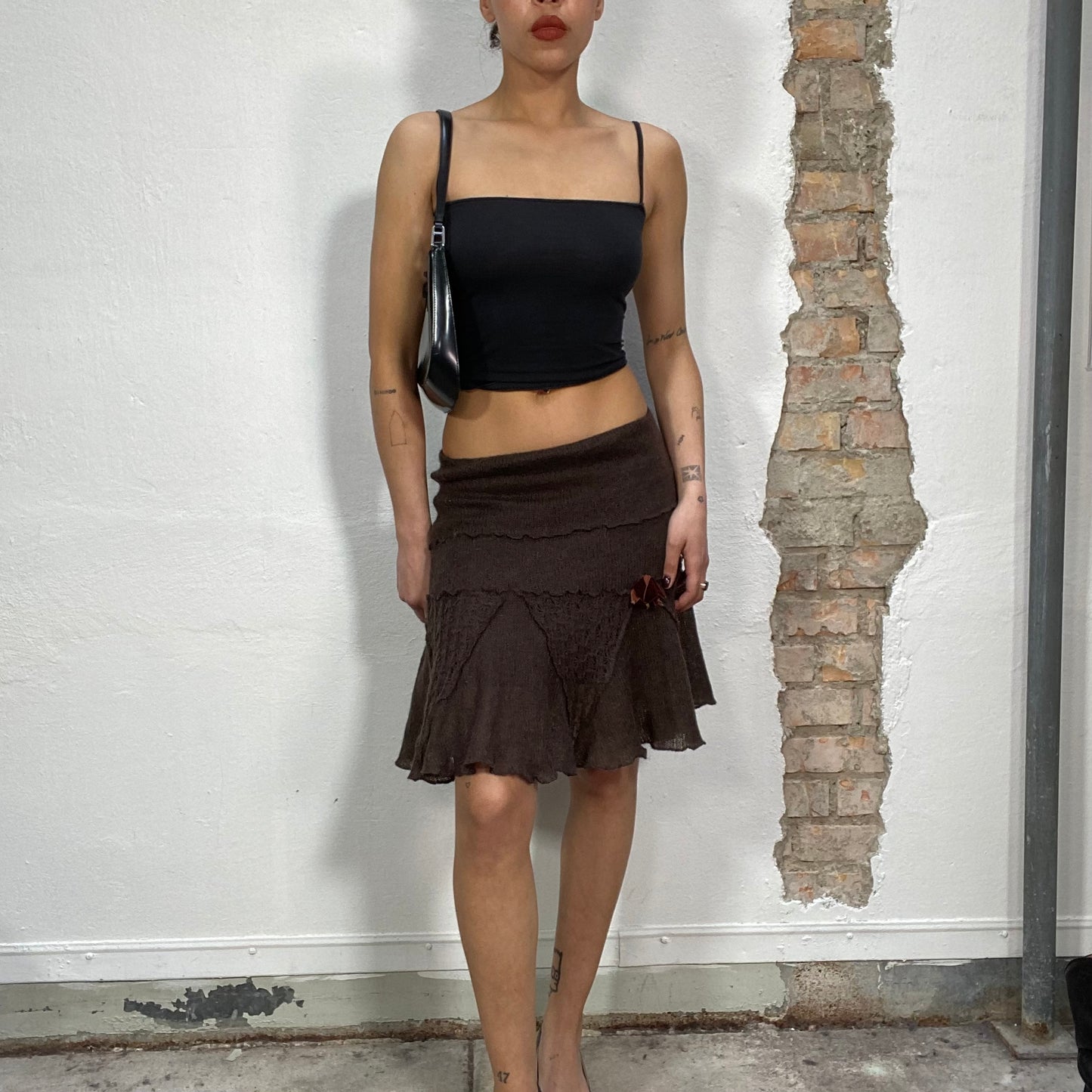 Vintage 2000's Whimsigoth Brown Patchwork Knit Skirt (S)