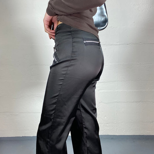 Vintage 2000's Sleaze Black Satined Capri Pants with Zips Detail (S)