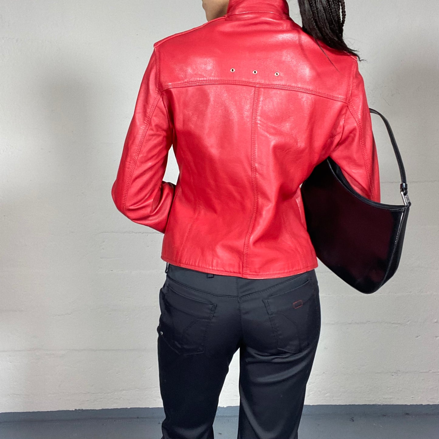 Vintage 2000's Charlie's Angels Red Short Zip Up Leather Jacket (S/M)