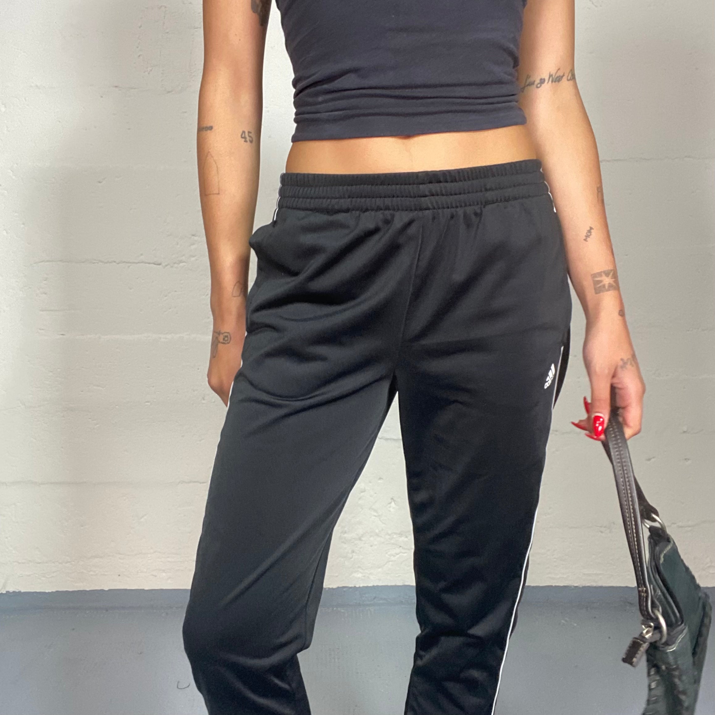 Vintage 2000's Adidas Black Track Pants with White Side Stripes and Lo