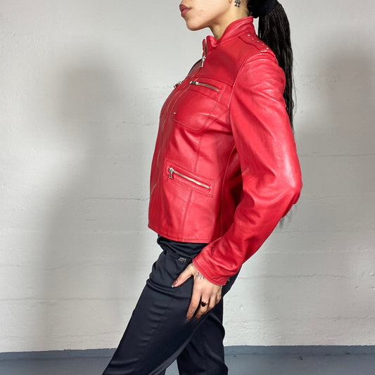 Vintage 2000's Charlie's Angels Red Short Zip Up Leather Jacket (S/M)