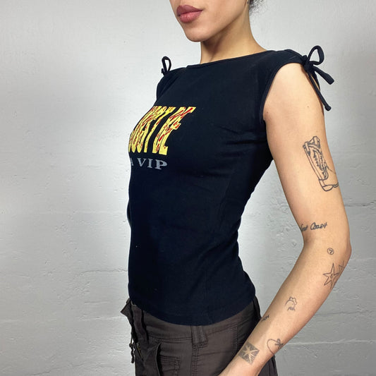 Vintage 2000's Sleaze Girl Black Top with "Just Be a Vip" Print Detail (S)