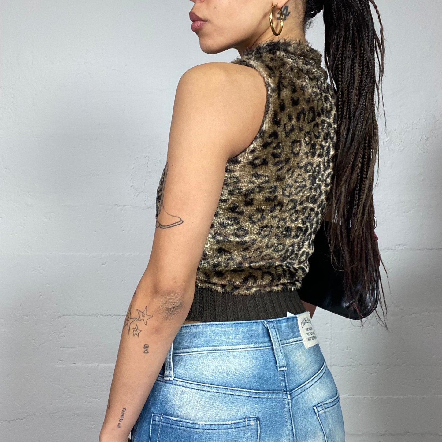 Vintage 2000's Bratz Faux Fur Brown Vest with Leopard Print (S)