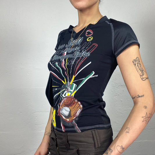 Copy of Vintage 2000's Sleaze Girl Black Top with "Just Be a Vip" Print Detail (S)