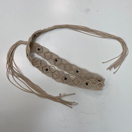 Vintage 2000's Boho Beige Tie Belt with Wood Beads