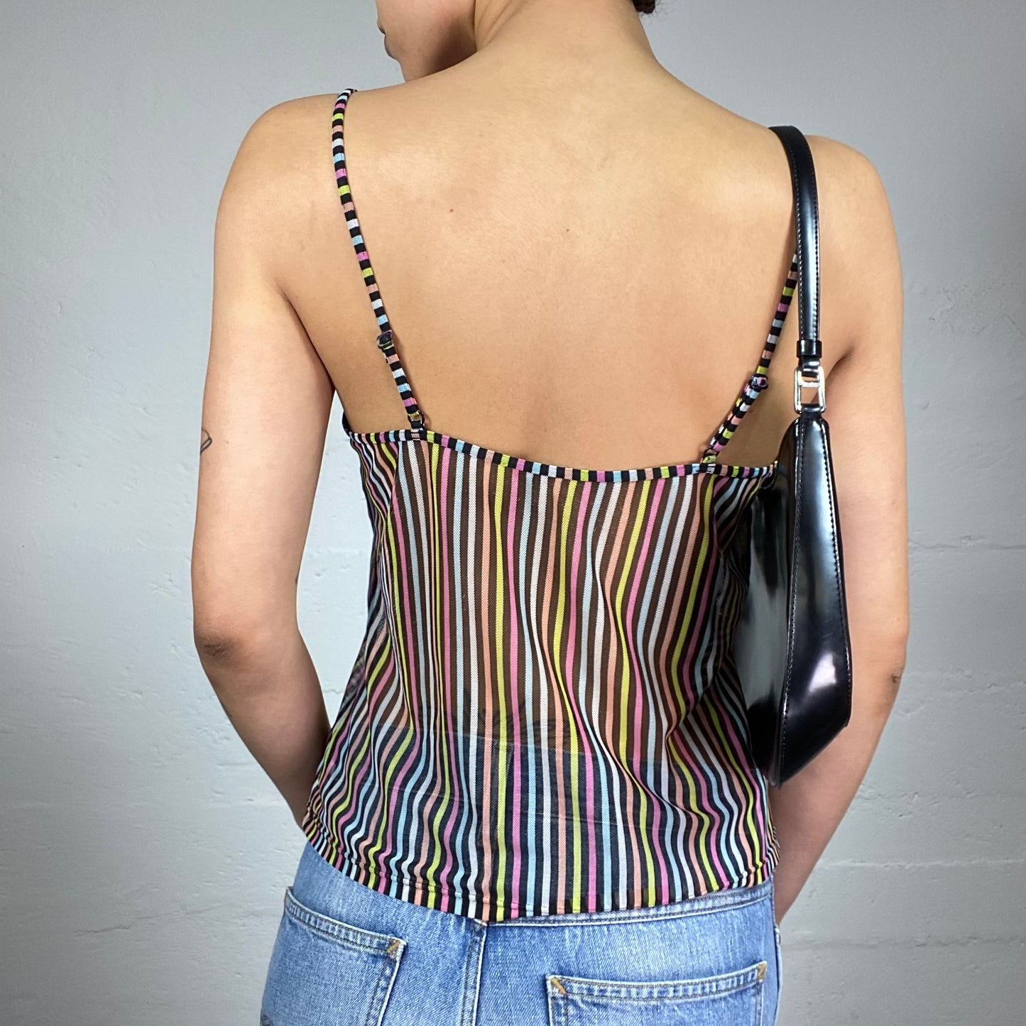 Vintage 2000's Sleaze Multi Colour Cami Top with Stripes Print (S)