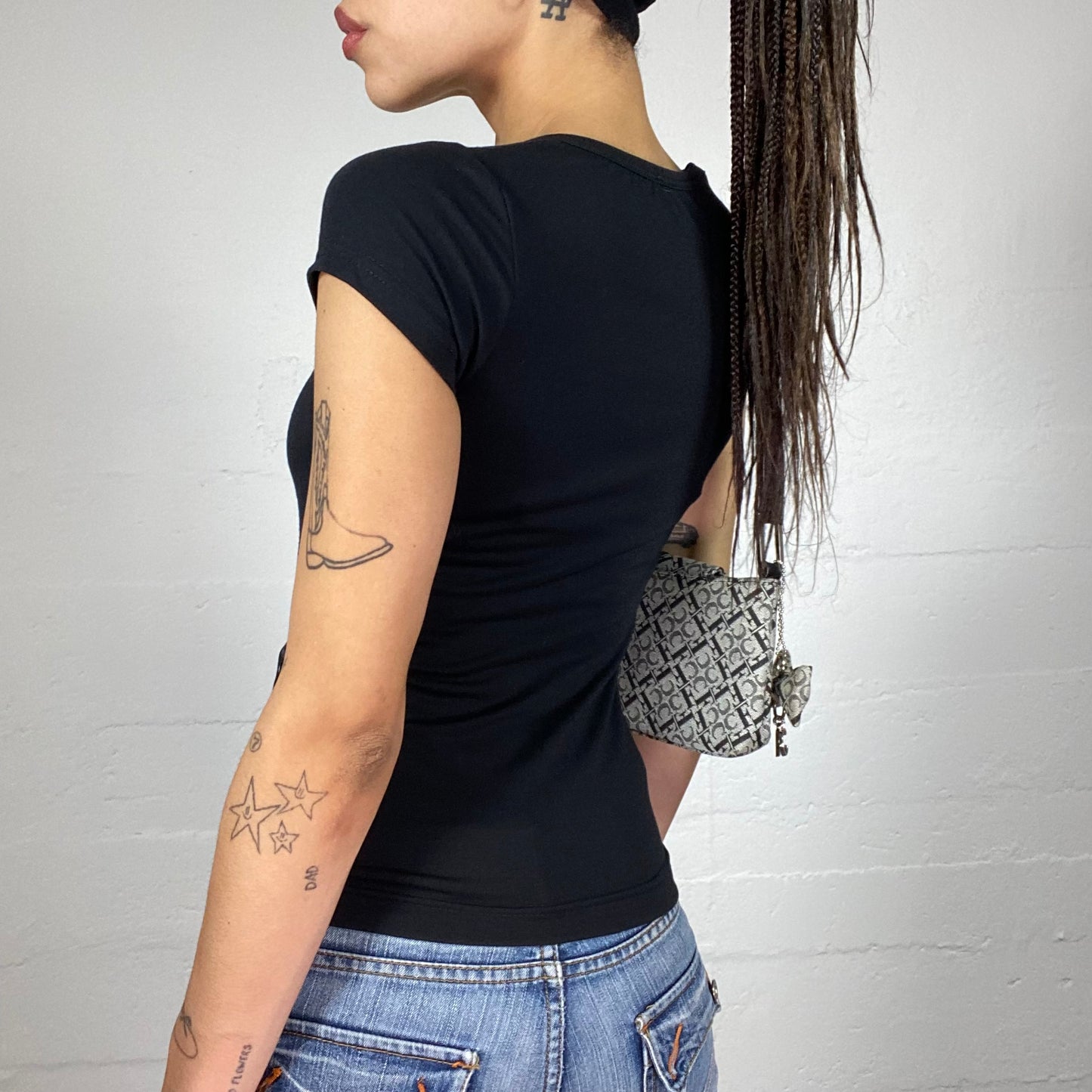 Vintage 2000's Coquette Black Top with Black Satin Lace Up Ribbon Detail (S)