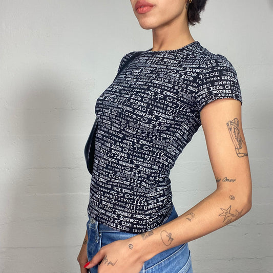 Vintage 2000's Morgan Archive Black Top with White "Sweet Lover" Monogram Print (S)