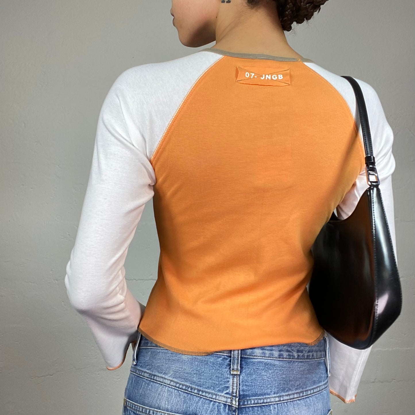 Vintage 2000's Downtown Girl Orange Longsleeve Top with Leafs "Jungle Babe" Print (S)