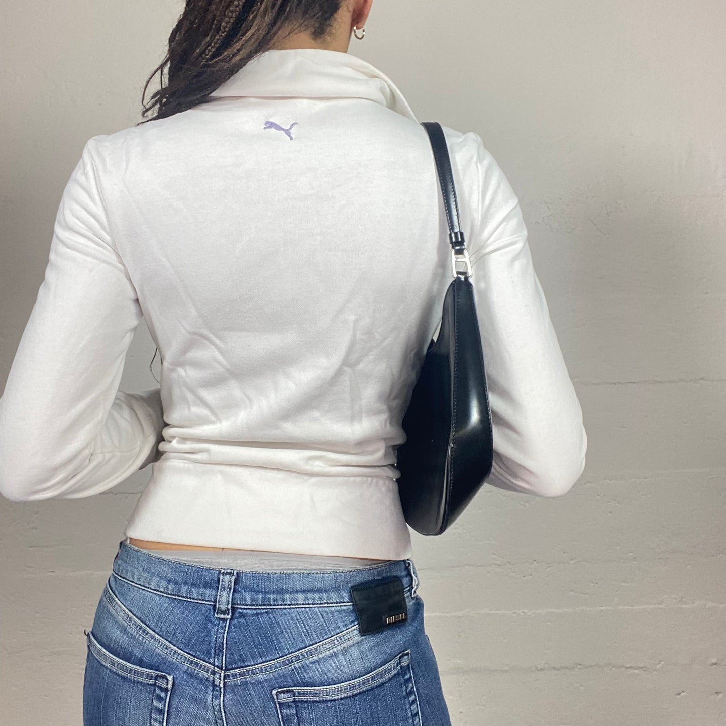 Vintage 2000's Puma College Girl White Zip-Up Hoodie with Brand Name Detail (S)