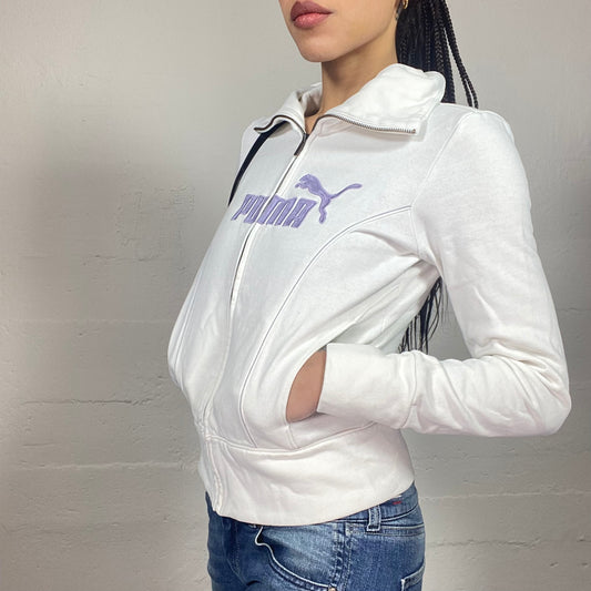 Vintage 2000's Puma College Girl White Zip-Up Hoodie with Brand Name Detail (S)