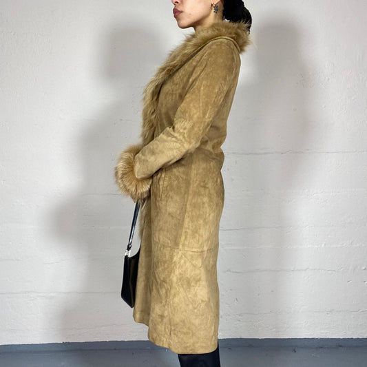 Vintage 2000's Bratz Brown Long Coat with Maxi Faux Fur Trims (S/M)