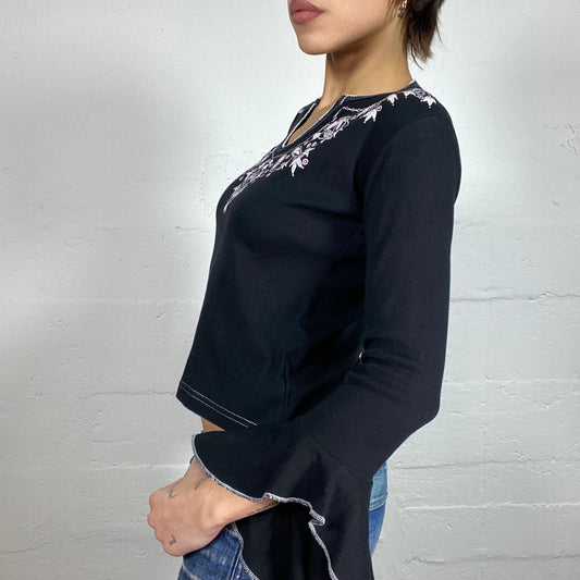 Vintage 2000's Indie Girl Angel Longsleeve Top with Floral Print (S)