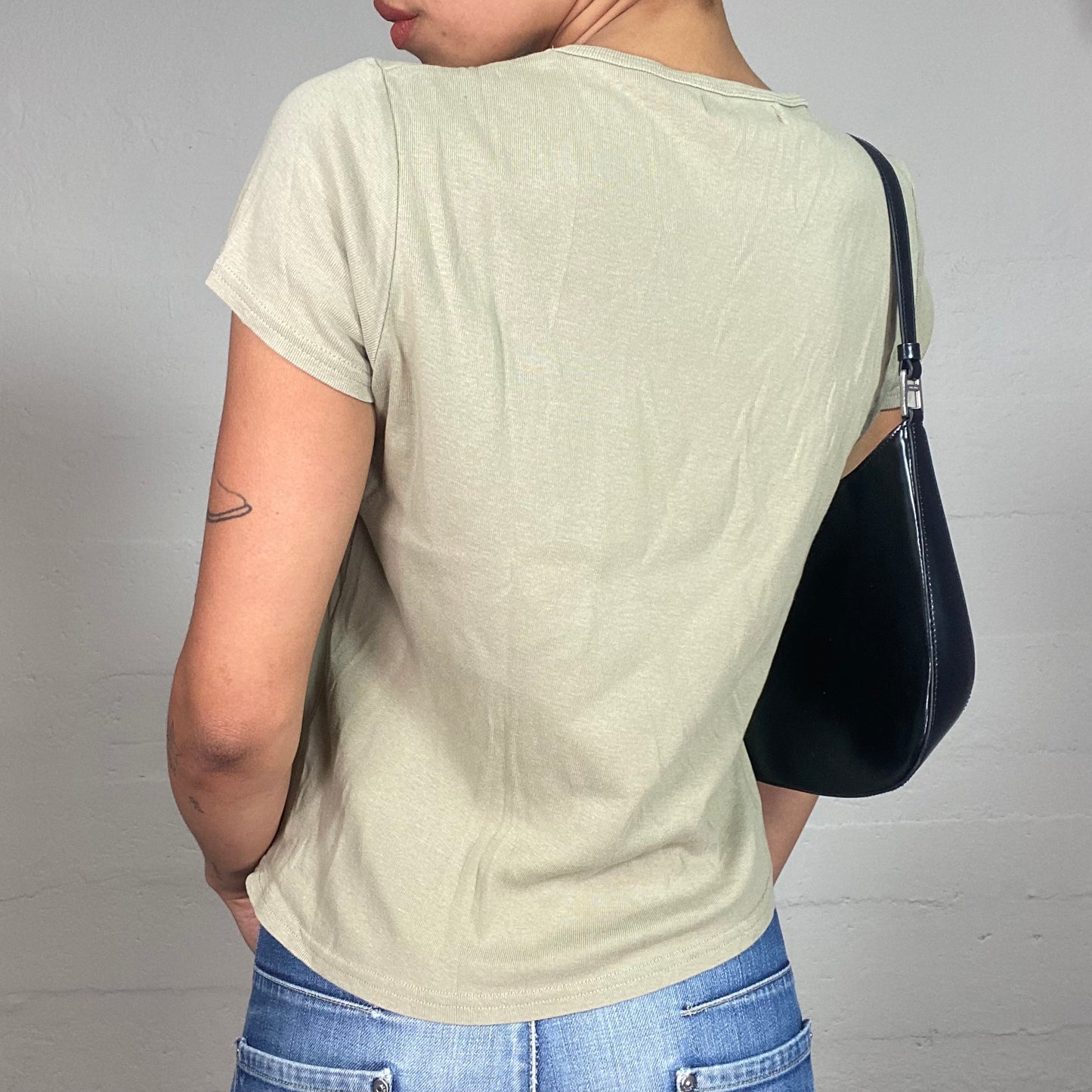 Vintage 2000's Cute Khaki Top with Animated Three Wise Monkeys Print (S)