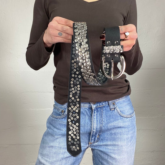 Vintage 2000's Rave Black Belt with Multiple Deconstructed Studs Detail