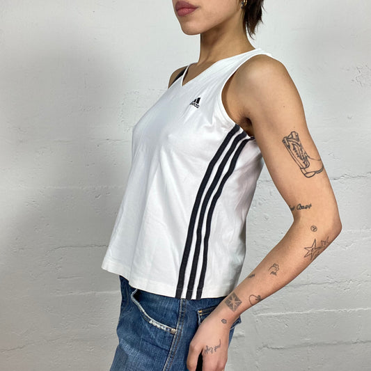 Vintage 90's Adidas Sporty White Tank Top with Black Brand Name Print (M)
