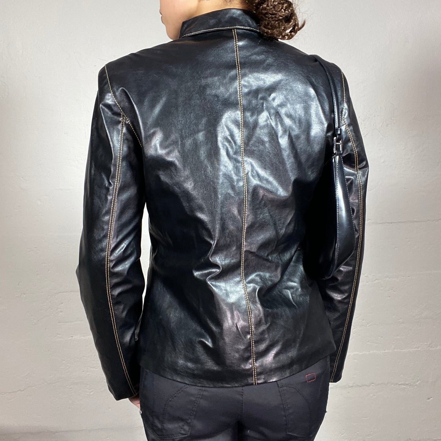 Vintage 90's Rachel Green Black Short Coat with Visible Seam Trim Detail (S/M)