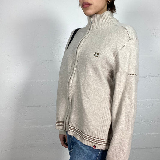 Vintage 2000's Quicksilver Sporty Beige Zip Up Knitted Sweater (L)