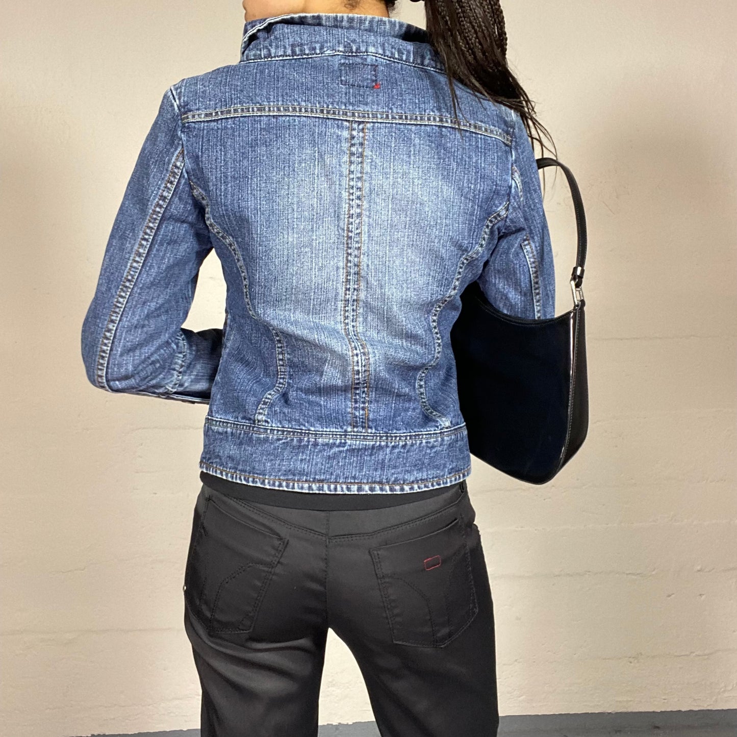 Vintage 2000's Guido Denim Short Zip Up Jacket with Maxi Collar & Big Pockets Detail (S/M)