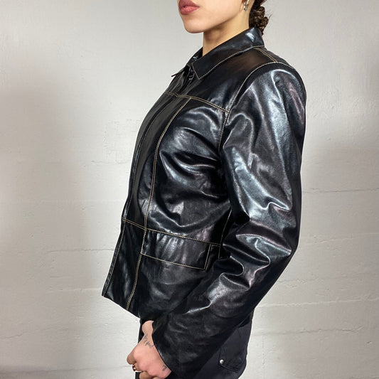 Vintage 90's Rachel Green Black Short Coat with Visible Seam Trim Detail (S/M)